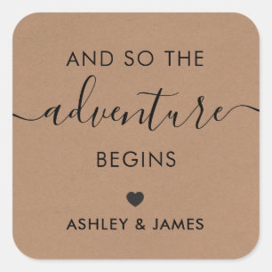 Het avontuur begint, trouwende welkomstster, vierkante sticker