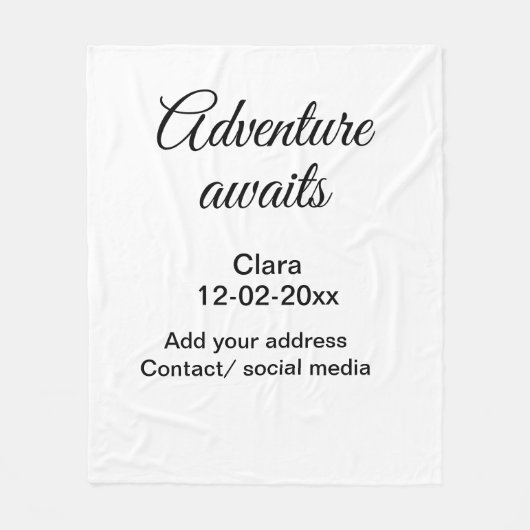 Het avontuur begint voeg naam toe datum jaar plaat fleece deken (Voorkant)