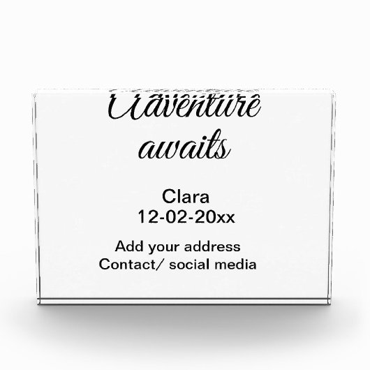 Het avontuur begint voeg naam toe datum jaar plaat fotoblokken (Voorkant)