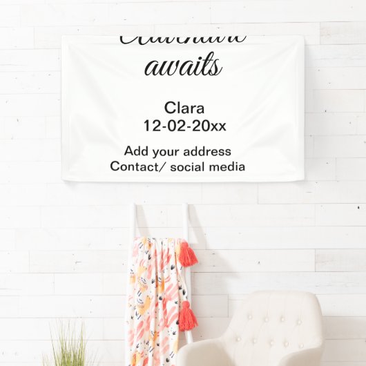 Het avontuur begint voeg naam toe datum jaar plaat spandoek (Insitu)