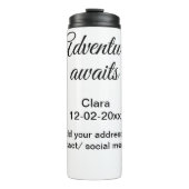 Het avontuur begint voeg naam toe datum jaar plaat thermosbeker (Voorkant)