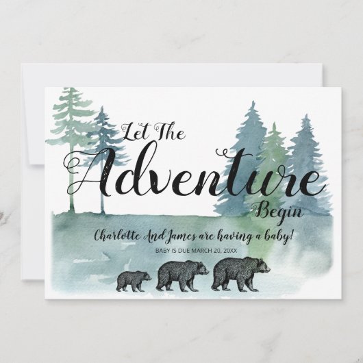 Het avontuur begint Waterverf Beren Baby shower Aankondiging (Voorkant)