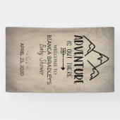 Het avontuur is buiten Baby shower | Rustisch hout Spandoek (Horizontaal)