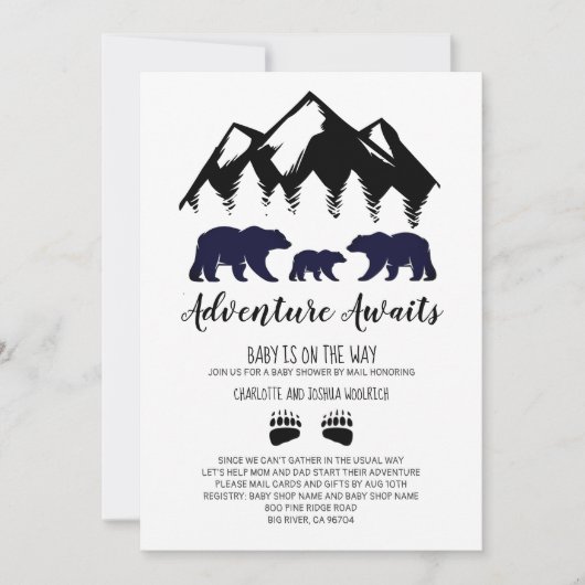 Het avontuur wacht Beren Baby shower door Post af Kaart (Voorkant)