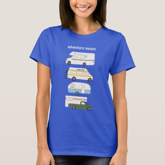 Het avontuur wacht!  campervan vanlife RV T-shirt (Voorkant)