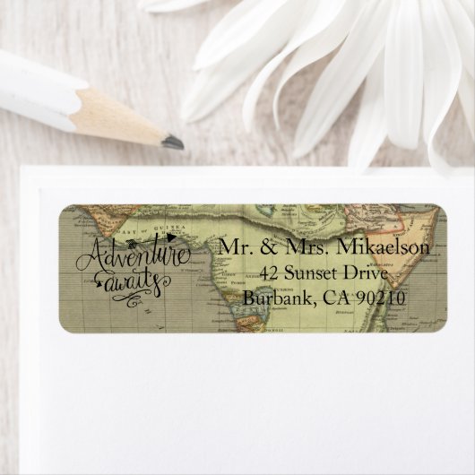 Het avontuur wacht het Oude Etiket van het Adres v (Insitu)