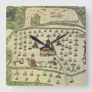 Het Azteekse rijk van Montezuma, antieke wereldkaa Vierkante Klok