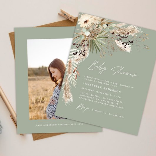 Het baby shower van de begroting pampas moderne gr flyer