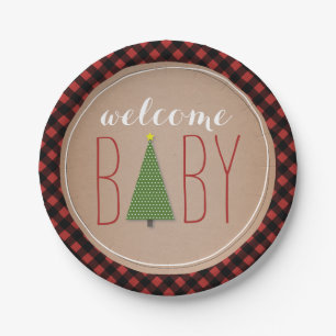 Het Baby shower van de kerstboom - Plaid Papieren Bordje