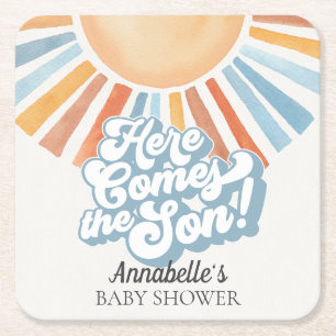 Het Baby shower van de Son Sunshine Boy Vierkante Kartonnen Onderzetter