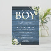 Het Baby shower van een jongen Greenery Blue Rusti Kaart (Staand voorkant)