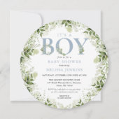 Het Baby shower van een jongen Greenery Dusty Blue Kaart (Voorkant)