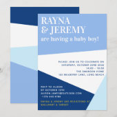 Het Baby shower van het Blue Geometric Boy Couple Kaart (Voorkant / Achterkant)