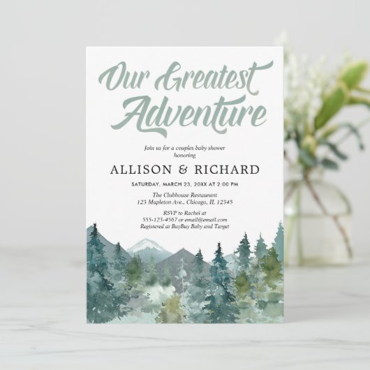 Het baby shower van paren, Ons grootste avontuurli Kaart (Staand voorkant)