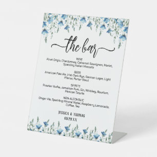 Het Bar Blauw Boho Wilde Bloemen Bruiloft Dranken Reclamebord Met Voetstuk