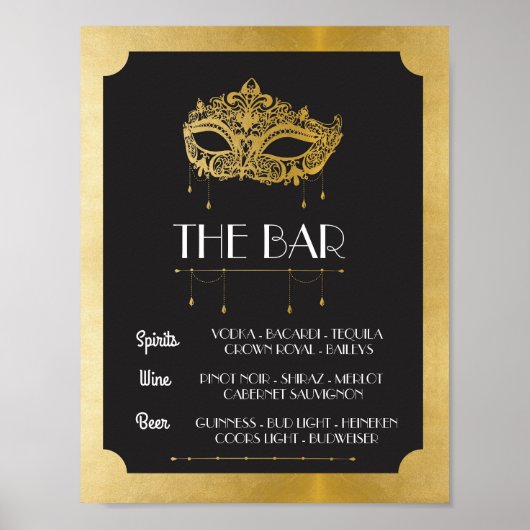 Het Bar Masquerade Poster Bord Trouwreceptie (Voorkant)