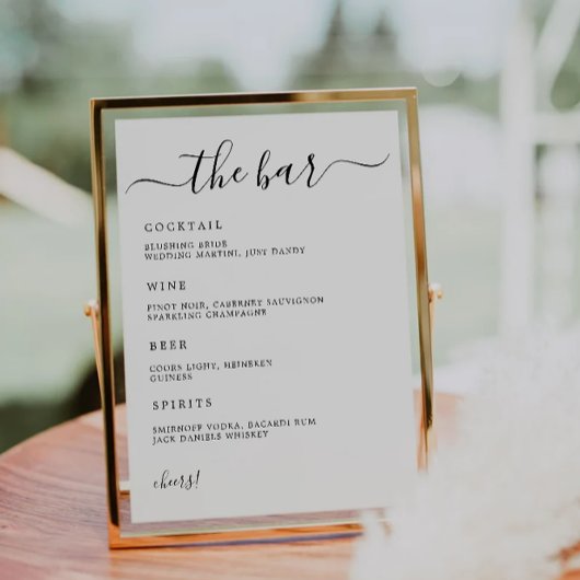 Het Bar Menu Sign, Minimalistisch Wedding Bar Menu Kaart