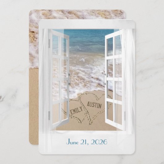 Het Beach van het huwelijk Harten in Venster Kaart (Voorkant / Achterkant)