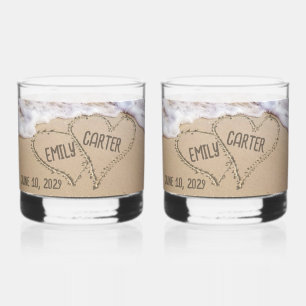 Het Beach van het huwelijk Harten met Namen Whisky Glas