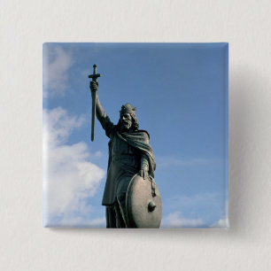 Het beeld van Alfred de Grote Vierkante Button 5,1 Cm