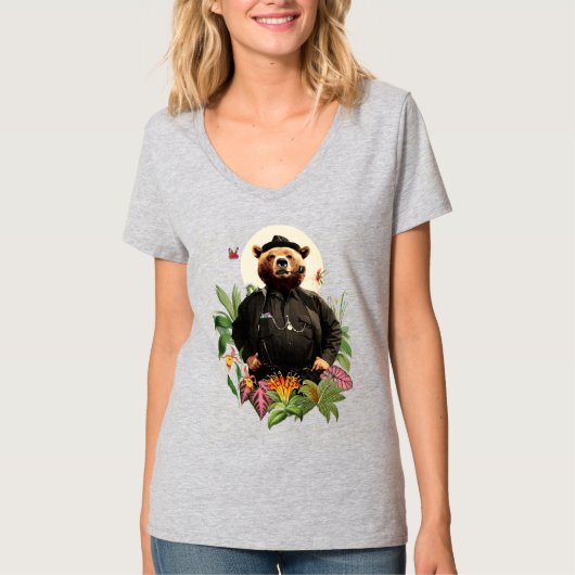 Het Beer Detective in Flowers Collage T-shirt (Voorkant)