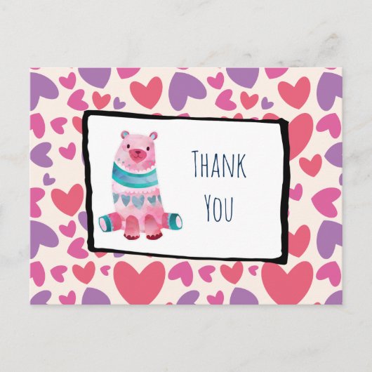 Het Beer van de Waterverf van de klap op een Hart  Briefkaart (Voorkant)