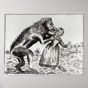Het Beest Gevaudan dat een jong meisje aanvalt Poster
