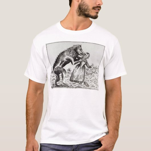Het Beest Gevaudan dat een jong meisje aanvalt T-shirt (Voorkant)