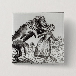 Het Beest Gevaudan dat een jong meisje aanvalt Vierkante Button 5,1 Cm
