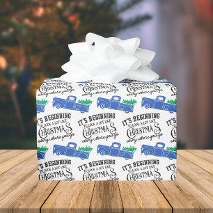 Het begin van een blauw kerstfeest cadeaupapier