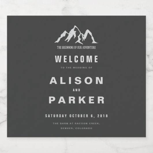 het begin van onze avontuurbruiloft sparkling wijnetiket (Enkel label)