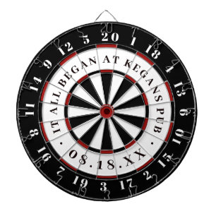 Het begon allemaal   Vastgestelde datum zwart wit  Dartbord