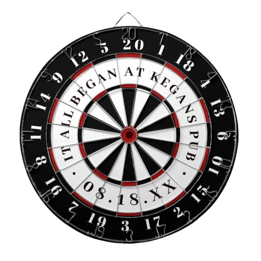Het begon allemaal | Vastgestelde datum zwart wit  Dartbord (Voorkant)
