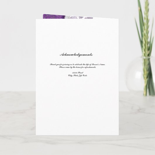 Het BegrafenisProgramma van paarse Rozen Programma (Achterkant)