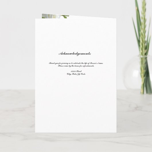 Het begrafenisprogramma van White Roses Programma (Achterkant)