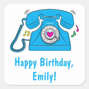 Het bellen Retro Telefoon met een Hart Vierkante Sticker