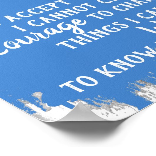 Het beugel met de sereniteit citeert blauw en witt poster (Hoek)