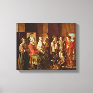 Het bezoek aan de oma (olie op doek) canvas afdruk