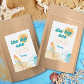 Het Big One Waterverf Beach 1st Birthday Label Voedselcontainer Etiket