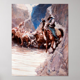 Het bijeendrijven van westerse kunst door NC Wyeth Poster