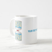 Het bijvullen van gasflessen voor kampkachels koffiemok (Voorkant links)