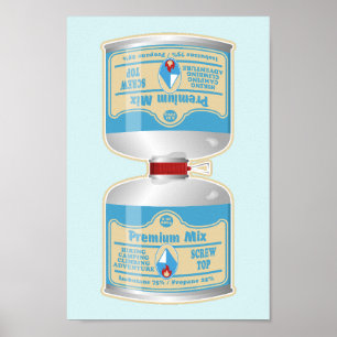 Het bijvullen van gasflessen voor kampkachels poster