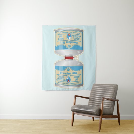 Het bijvullen van gasflessen voor kampkachels wandkleed (In situ)