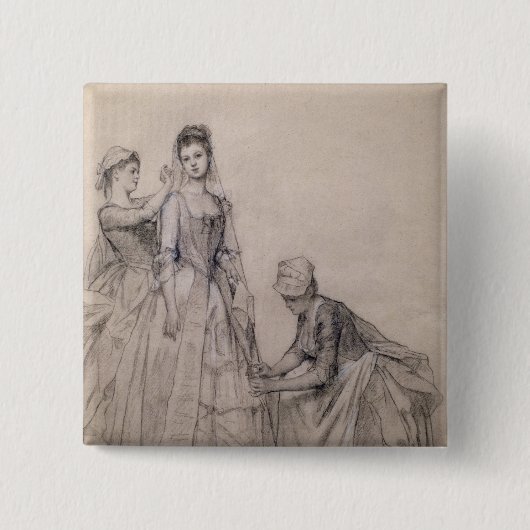 Het bijwonen aan de Bride Vierkante Button 5,1 Cm (Voorkant)