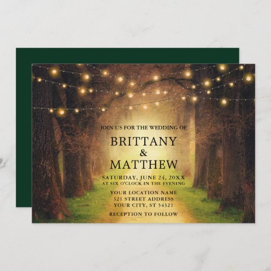 Het binden Rustic Forest Path String Lights Green Kaart (Voorkant / Achterkant)