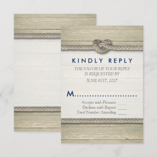 Het binden van de kei Rustic Beach bruiloft RSVP Kaartje
