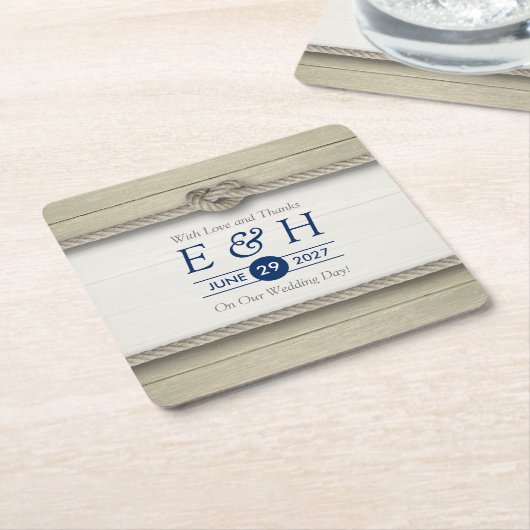 Het binden van de kei Rustic Beach bruiloft Vierkante Kartonnen Onderzetter (Schuin)