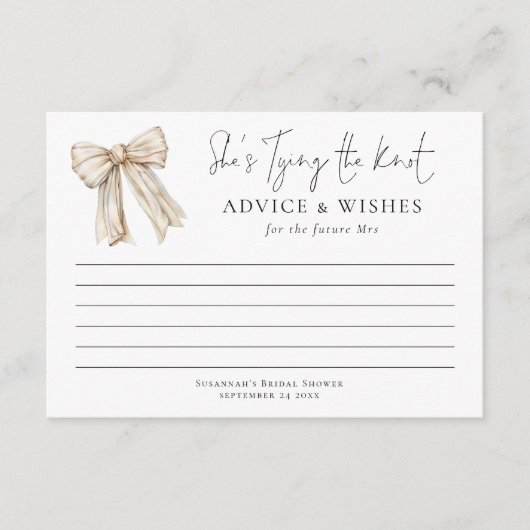 Het binden van de knoop Cream Bow Vrijgezellenfees Kaart (Voorkant)