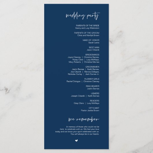 Het binden van de knoop, Modern Navy Blue Wedding  Programma (Achterkant)
