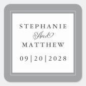 Het binden van Elegant Calligrafiescript Gray Gray Vierkante Sticker (Voorkant)